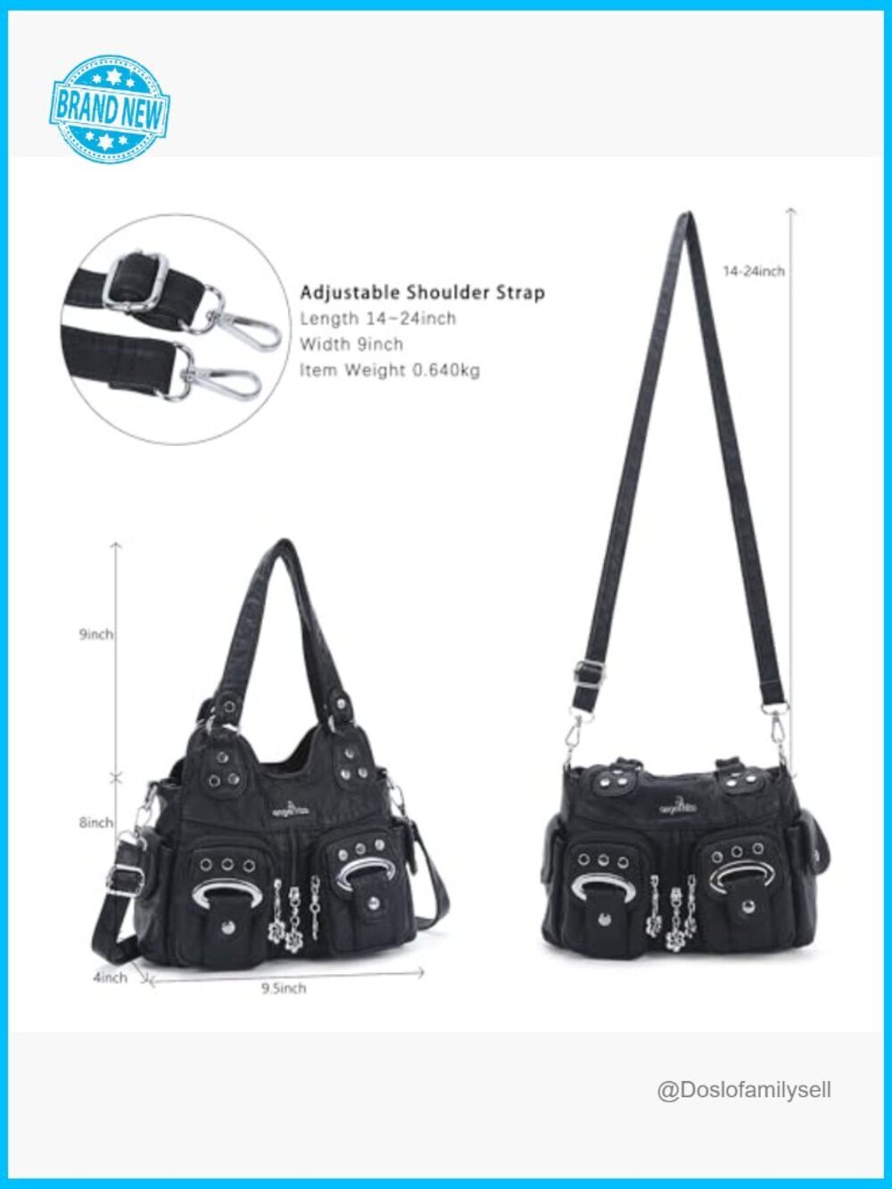 Washed Vegan Leather Hobo Bag Multi-Pocket Crossbody Purse Y2K Style Adjustable - Picture 4 of 7